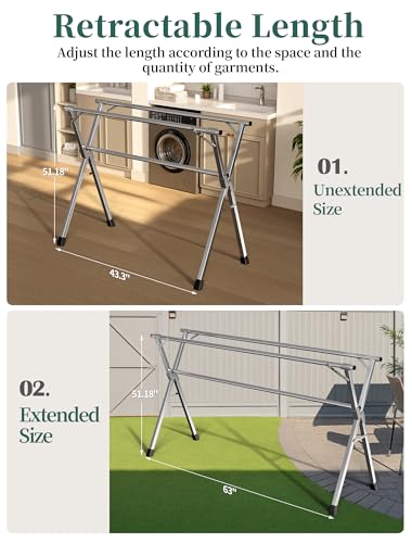 Folding Stainless Steel Laundry Drying Rack 63 Inches