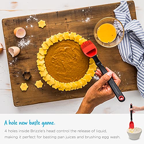 Brizzle 3-In-1 Flexible Silicone Sit-Up Basting, Drizzle, Scooping Brush with In-Built Sauce Resevoir - Red