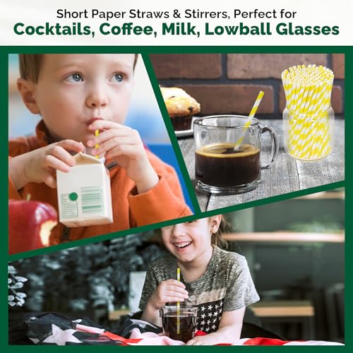 5.75 inch Short Yellow Paper Drinking Straws for Cocktail (500 Count)