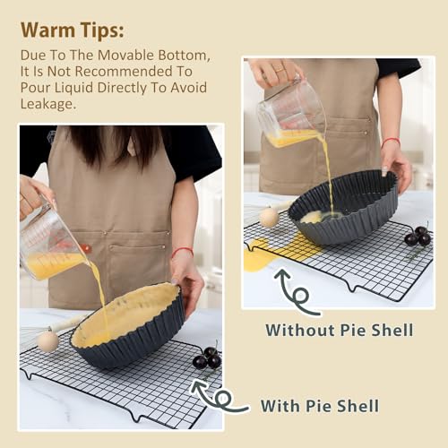 2 Pack 9.5 Inch Pie Pan with Removable Bottom for Baking Deep Quiche Dish (2 Count)