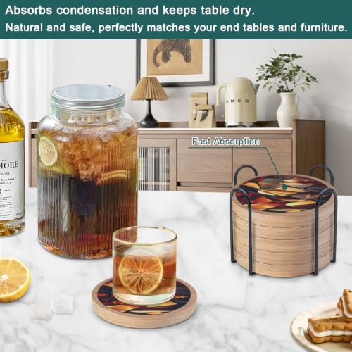 6 Pack Absorbent Coasters Set with Holder Wood Coasters for Drinks Housewarming Gifts for Home Decoration Cup Coasters for Coffee Tabletop Protection 4.3 Inch