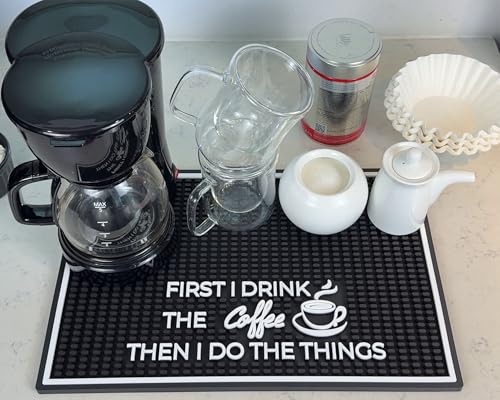 First I Drink the Coffee Then I Do the Things Silicone Station Mat for Countertop 18x12 in