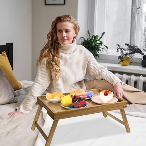 Acacia Bed Tray Table with Folding Legs