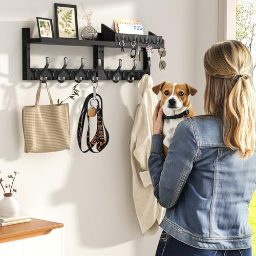 29" Coat Rack Wall Mount with Shelf & 11 Hooks