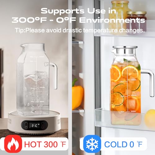 68oz Glass Pitcher with Lid and Handle for Fridge