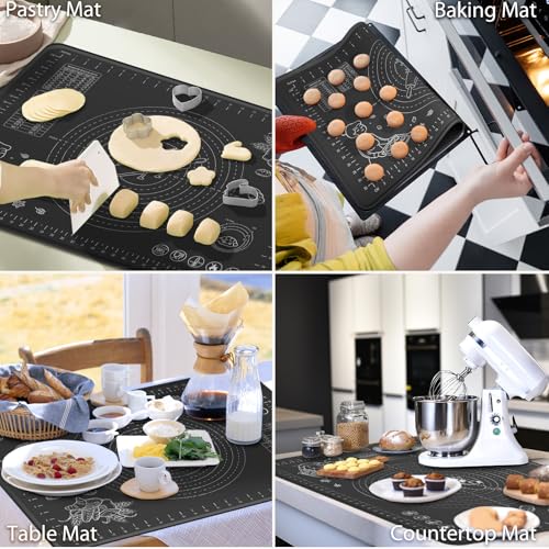 Silicone Baking Mat 28" x 20" Extra Thickness Dough Rolling Mat with Measurements and Edge Heightening