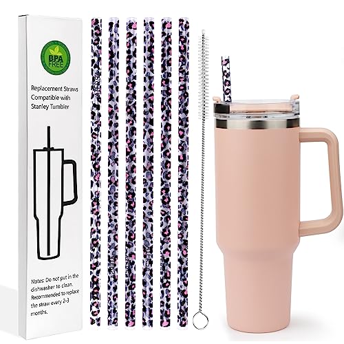 6 Pack Leopard Straw Replacement 40oz for Stanley (6 Count)