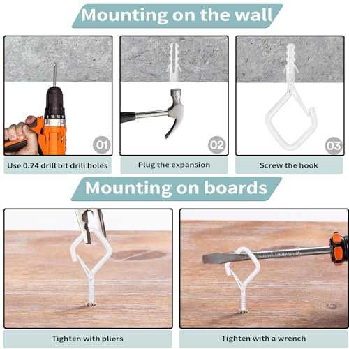 50 PCS White Eye Screw Hooks for Hanging Heavy Duty with Safety Buckle.Metal Ceiling Hooks for Hanging Plants Cup Wind Chime Bird Feeders Patio Lights At Indoor&Outdoor (50 Count)