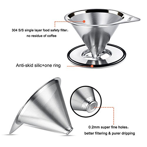 Pour Over Coffee Dripper Stainless Steel Coffee Filter Metal Cone Filter Paperless Reusable Coffee Filter Single Cup Coffee Maker 1