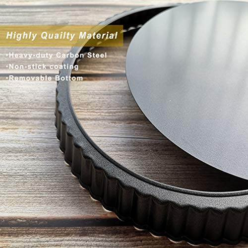 11 & 9 Inch Round Tart Pans with 2Pcs 4'' Mini Pans. Removable Bottom