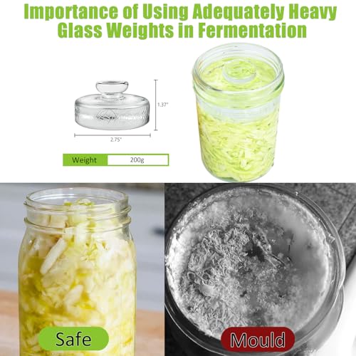 5 Pack Glass Fermentation Weights with Easy Grip Handle and Unique Texture Design for Large Wide Mouth Mason Jars (5 Count)