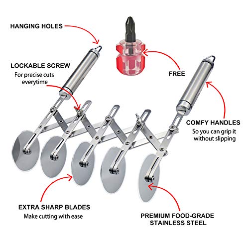 5 Wheel Pastry Cutter Stainless Pizza Slicer Multi
