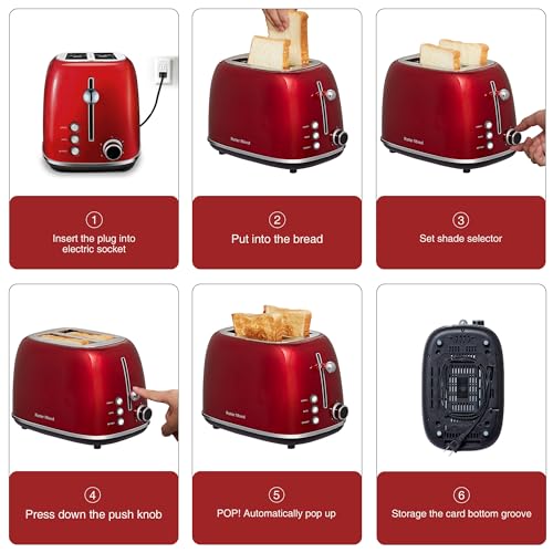 2 Slice Toaster Retro Stainless Steel with Bagel