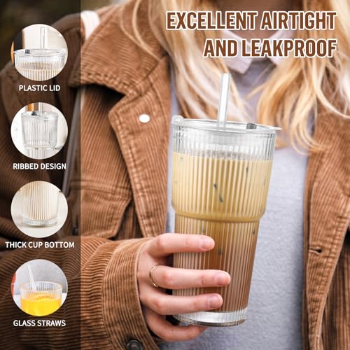 20 oz Glass Cups with Lid and Straw 4 Set (4 Count)