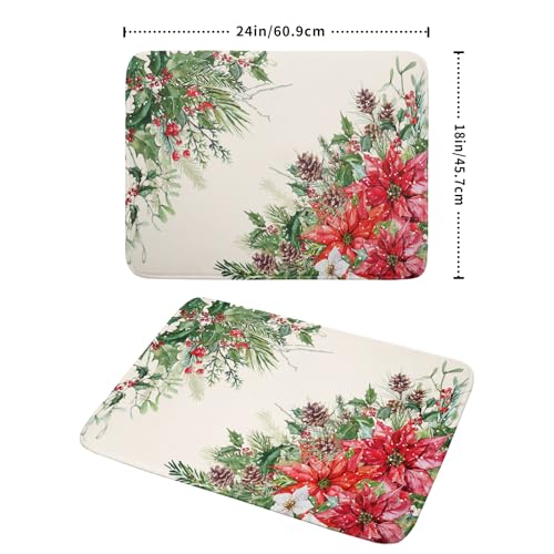 Poinsettia Dish Drying Mat for Countertop 18"x24" Christmas Red Floral Winter Holly Berries Dish Drainer Mats Absorbent Microfiber Dish Drying Pad Protector for Kitchen Home Decor Large