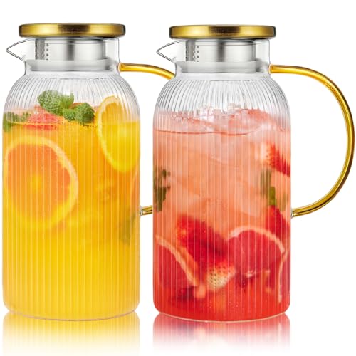 2 PACK Glass Pitcher with Lid 64 oz (2 Count)