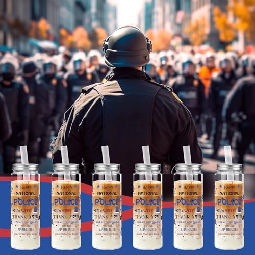 24 Pcs National Police Week Tumbler 14.2oz Plastic with Lid Straw (24 Count)
