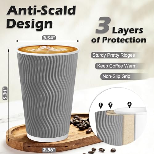 500 Pack 16 oz Coffee Cups Disposable Insulated Paper Cup Gray (500 Count)