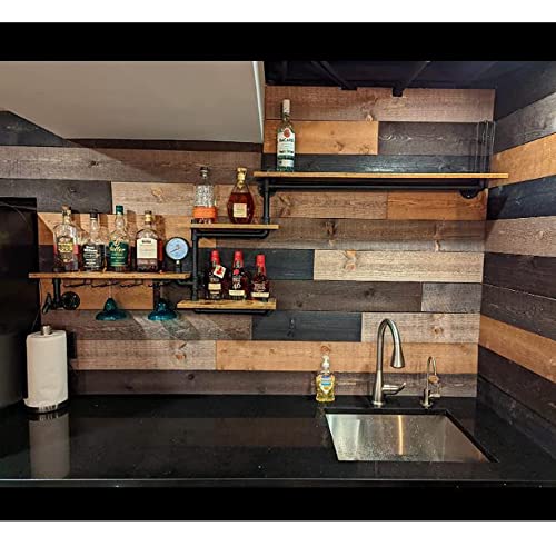 Industrial Pipe Shelves Wine Rack Wall Mounted with 4 Stem Glass Holder