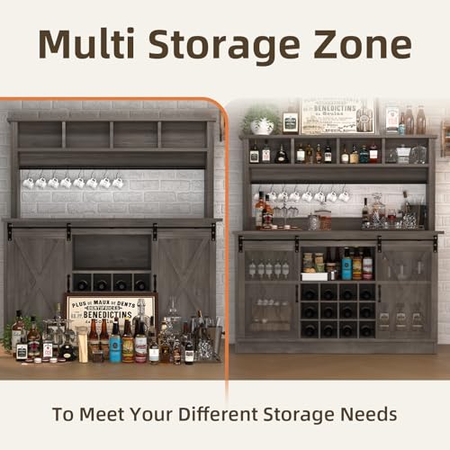 55” Farmhouse Coffee Bar with 4 Tier Storage Hutch