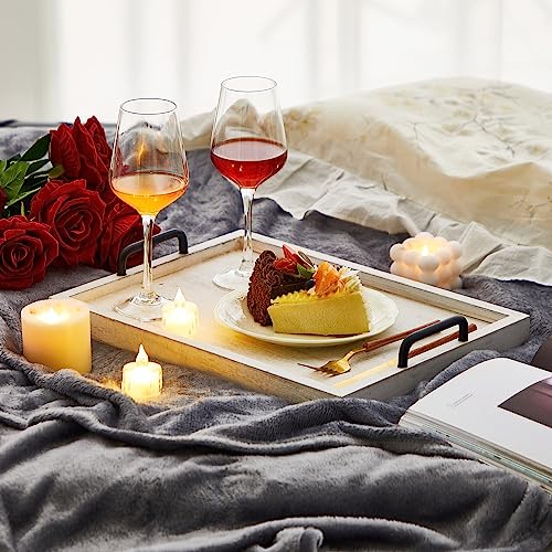 4 Pcs Large Wooden Serving Tray Decorative 15.8 x 11.8 x 1.2 in Ottomantray Rustic with Handle Coffee Table Wood Tray Kitchen Platter for Christmas Thanksgiving Party Gift Breakfast Wedding (4 Count)