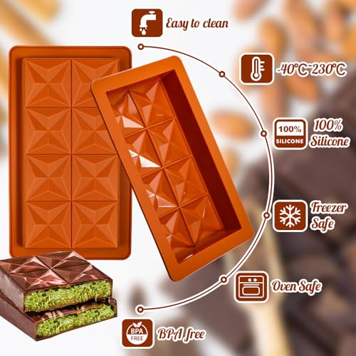 1 Inch Deep Dubai Chocolate Bar Mold Deep with Diamond Shapes