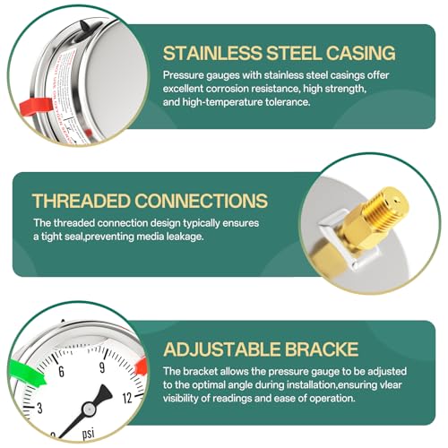 0 15PSI Stainless Steel Liquid Filled Pressure Gauge