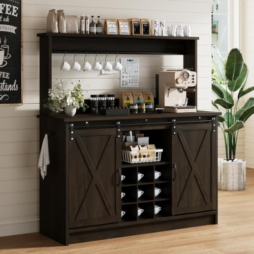 47" Farmhouse Coffee Bar Cabinet with Storage Hutch
