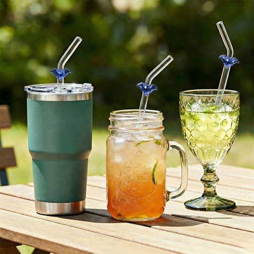Blue Bat Drinking Straws with Glass Charms (8 Count)