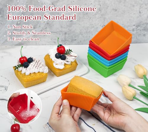 3.5 Inch Jumbo Baking Cups Reusable Silicone Square Cupcake Liners Non (8 Count)