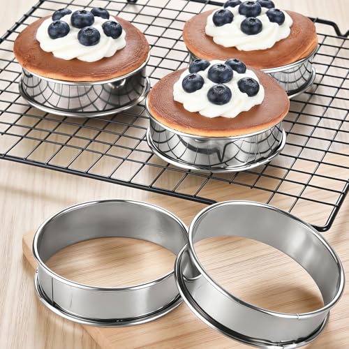 12packs Crumpet Rings 3.15 Inch English Muffin Rings Stainless Steel Double Rolled Nonstick Metal Round Tart Ring Molds for Cookies Cooking Pastry Baking (12 Count)
