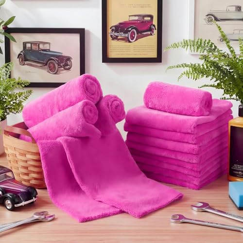 30 Pcs 16 x 16 Inch Edgeless Microfiber Plush Towels for Cars Detailing Drying Wash Polishing Absorbent Cleaning Cloths (30 Count)