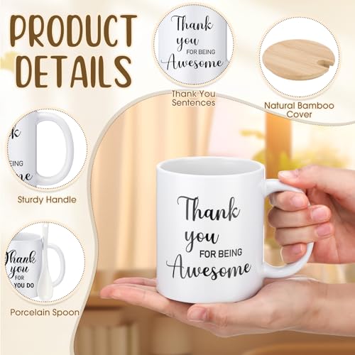 12 Pcs Thank You Coffee Mugs 12oz Ceramic Cups with Lid Spoon (12 Count)