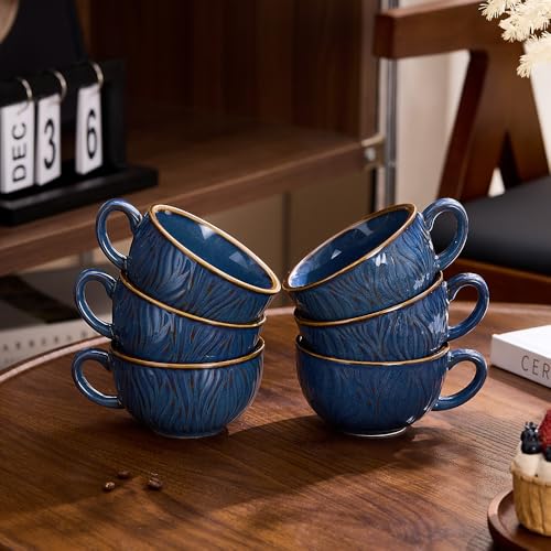 Set of 6 Vintage Design 12 oz Professional Barista Ceramic Latte Art Cappuccino Cups Set (6 Count)