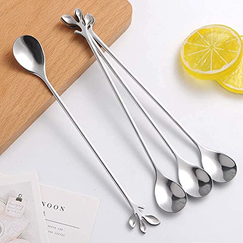 6 Piece Elegant Silver Leaf Long Handle Teaspoons (6 Count)