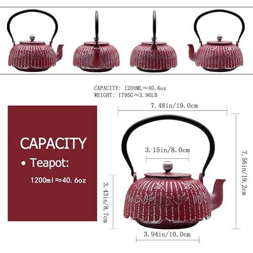 SECHUDO 40.6oz Red Tea Pot