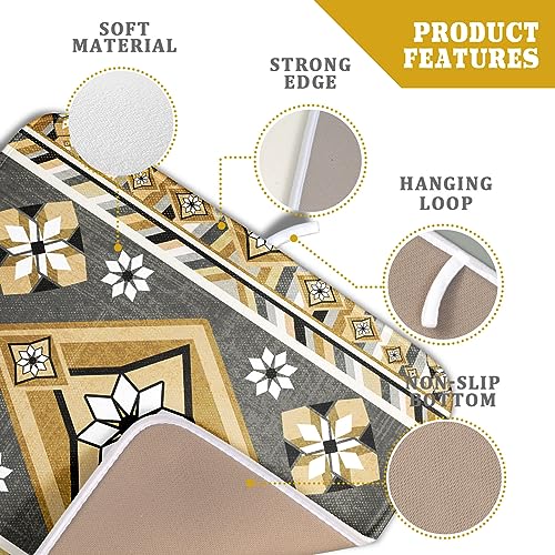 Boho Yellow Gray Aztec Dish Drying Mat for Kitchen Counter