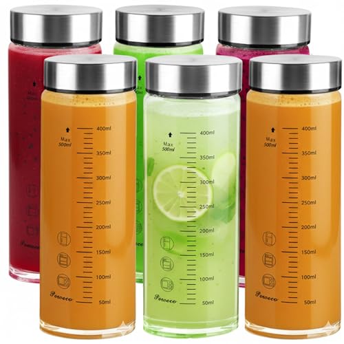 Glass Juice Bottles 6 Pack 16 oz (6 Count)