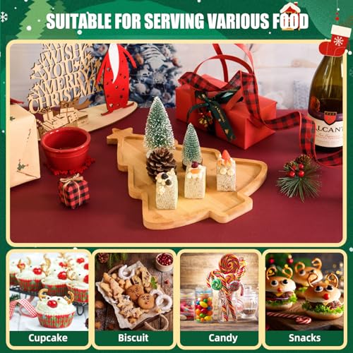 Christmas Tree Wooden Serving Tray Bamboo Platter Wooden Snack Cheese Charcuterie Board for Xmas Holiday Housewarming Present