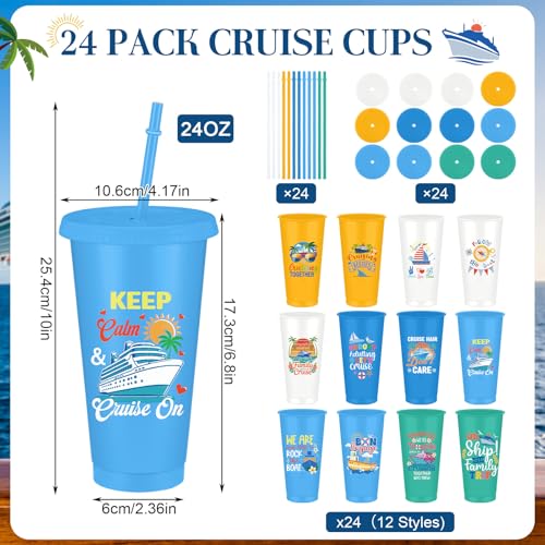 24 Pcs Cruise Tumbler with Straw and Lid Bulk 24oz Funny Nautical Gifts Reusable Iced Coffee Plastic Beverage Cups for Sailor Party Bachelorette Carnival Party Supplies (24 Count)