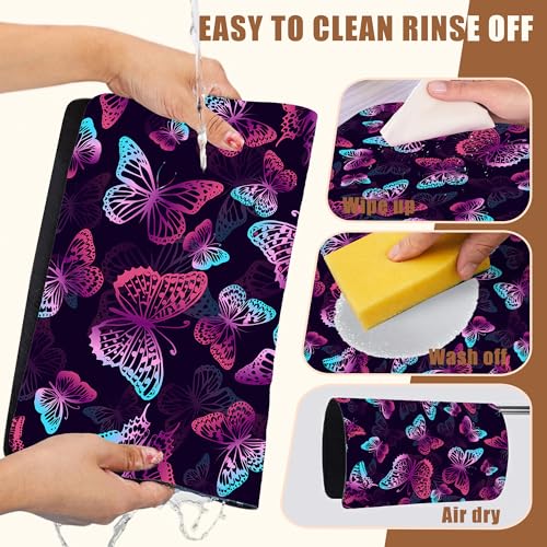 Dish Drying Mat Purple Butterflies Coffee Bar Mat for Countertop Absorbent Rubber Backed Hide Stain Dish Drainer Rack Pad Coffee Pot Espresso Machine Dining Room Decoration 11.8 x 19.7 Inch