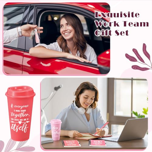 24 Set 96 Pcs Team Appreciation Gift Set Inspirational Employee Appreciation Gift Bulk 16 oz Coffee Cups with Team Notebook Pen Keychains for Staff Teacher (24 Count)
