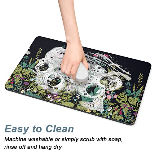 Coffee Mat 12" x 19" Cute Flower Theme Coffee Bar Mats for Espresso Machine Station Accessories and Organizer