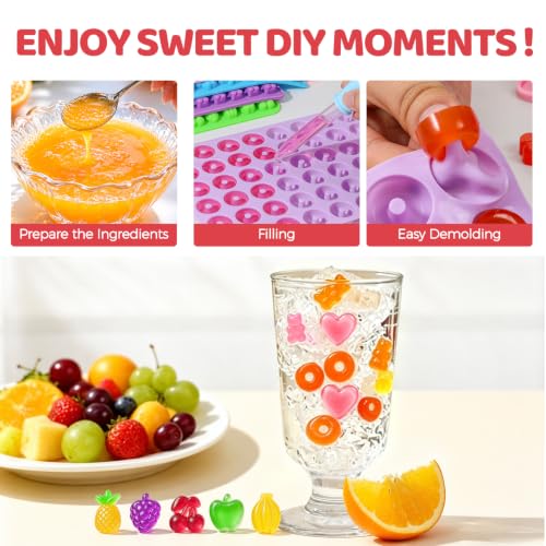 Gummy Molds 5pcs Gummy Bear Silicone Candy Molds with 2 Droppers & 1 Brush