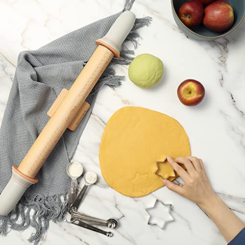 Adjustable Wood Rolling Pin with 5 Thickness Rings