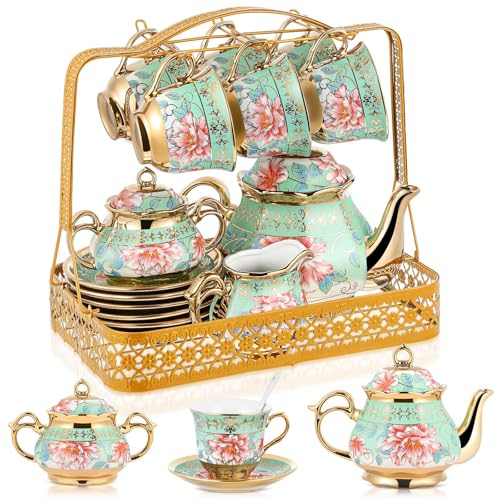 22 Pcs Vintage Porcelain Tea Sets for Adults