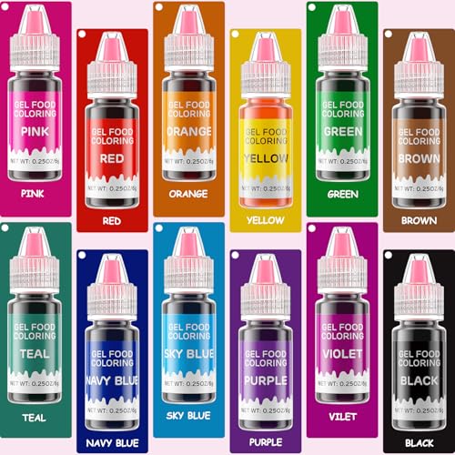 Gel Food Coloring 12 Colors Set for Cake Decorating (12 Fl Oz)