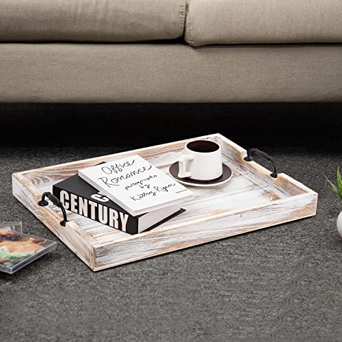Rustic Vintage Big Wood Food Breakfast Serving Trays with Cutout Metal Handles