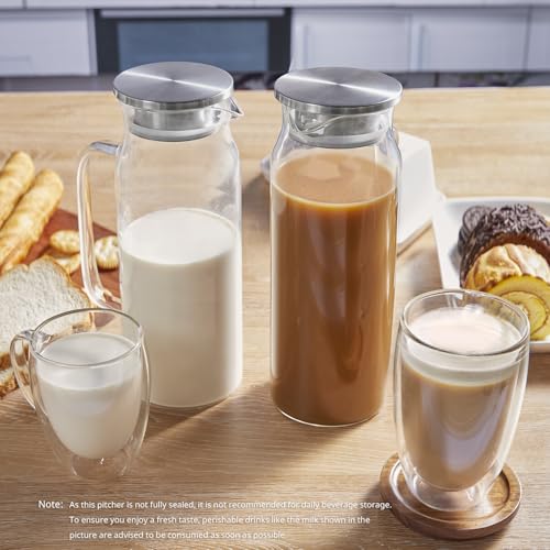 2 Pack 1.6 Liter 54 oz Glass Pitcher with Lid and Handle (2 Count)