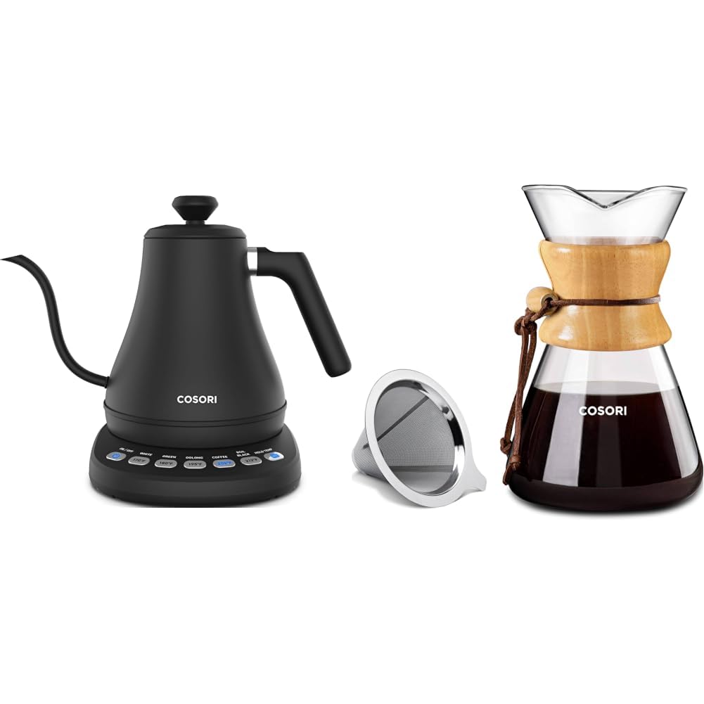 Gooseneck electric kettle and pour over coffee maker set